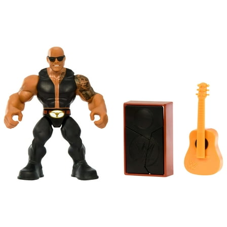 WWE Knuckle Crunchers The Rock Action Figure & Accessories, Bone-Crunching Movement, 3.25-inch