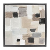 Stupell Industries Neutral Square Patchwork Abstract Painting Black Floater Framed Canvas Art Print Wall Art, 18 x 18