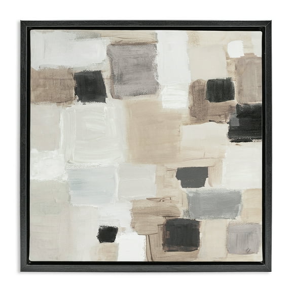 Stupell Industries Neutral Square Patchwork Abstract Painting Black Floater Framed Canvas Art Print Wall Art, 18 x 18