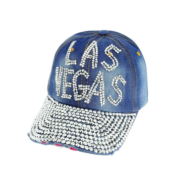 Las Vegas Bling Baseball Cap – Rhinestone Studded Denim Hat, Adjustable Sparkly Vegas Gift