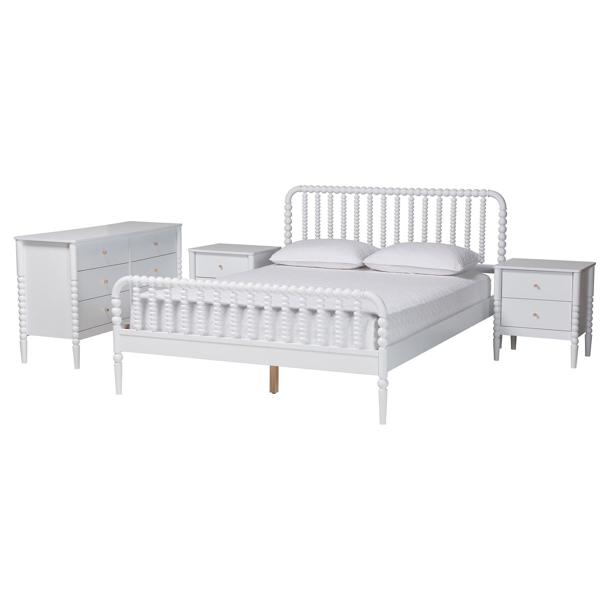 Baxton Studio Lucera Mid-Century Bedroom Set, Queen, White