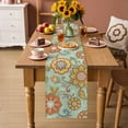 thumbnail image 2 of Teal Green Boho Floral Table Runner 48 Inches, Vintage Abstract Art Ethnic Flowers Bed Runner Dresser Scarves Tabletop for Indoor Outdoor Parties/Ceremony/Banquet, 13" x 48", 2 of 8