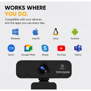 TOPVISION Webcam for PC, USB Computer Camera with Microphone, Plug & Play Web Camera for Desktop Computer/Laptop, Zoom,Google Meet,Teams, Streaming, Compatible with Windows Mac Linux