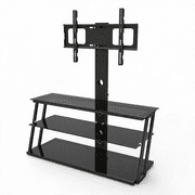 Swivel TV Stand 32-65 Inch Black Tempered Glass Height Adjustable for Living Room Bedroom
