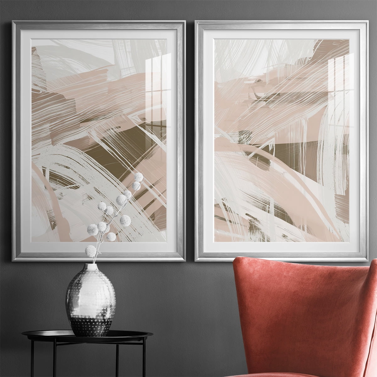 Wexford Home Earthtone Swipe I Premium Framed Print, 18.5" x 24.5" - Ready to Hang, Silver (Set of 2)