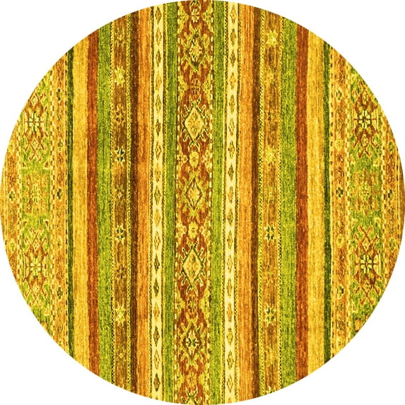 Ahgly Company Indoor Round Abstract Yellow Modern Area Rugs, 8' Round