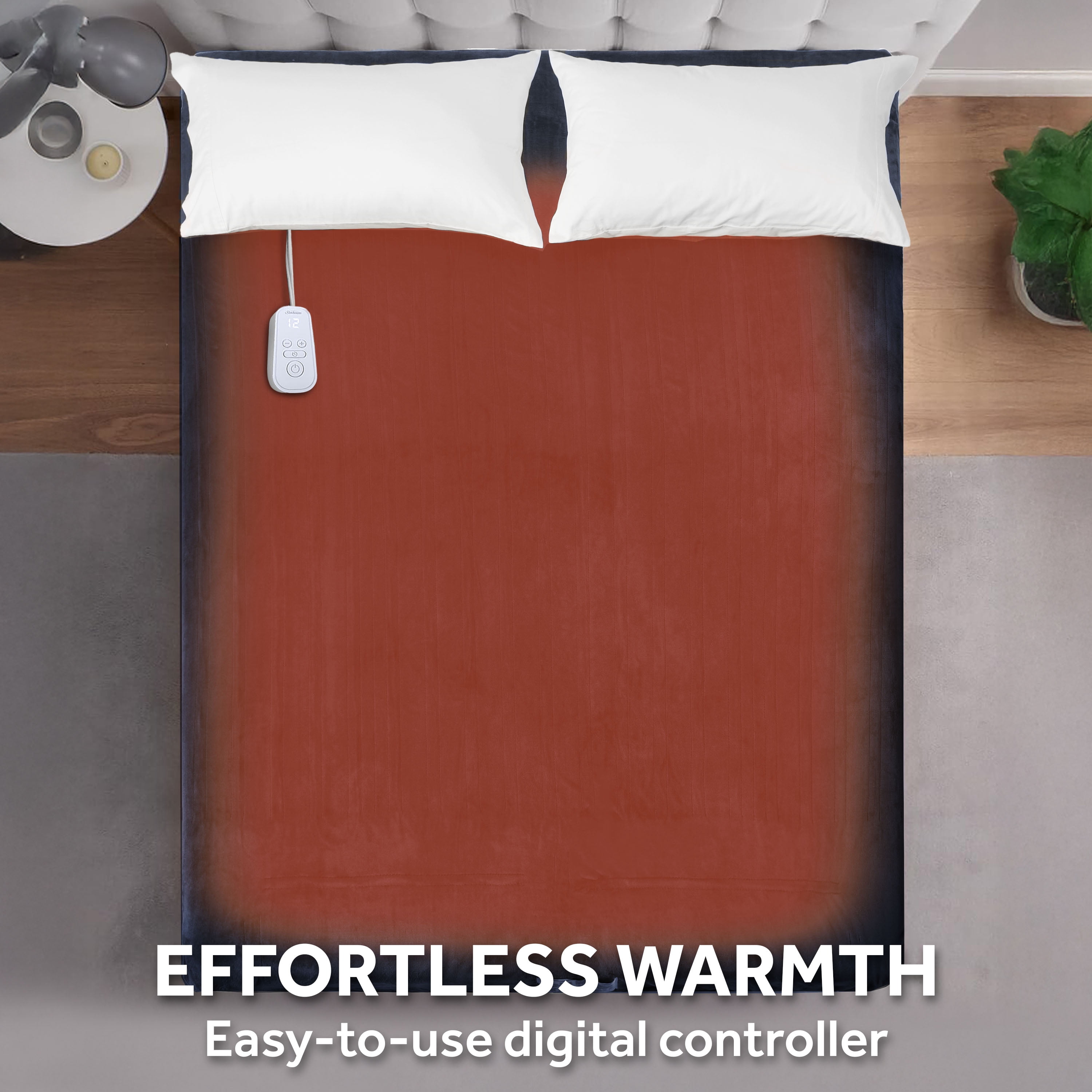 Sunbeam Heated Electric Microplush Bed Blanket, Poseidon Navy, Full Size, 12 Heat Settings, 72 x 84 in