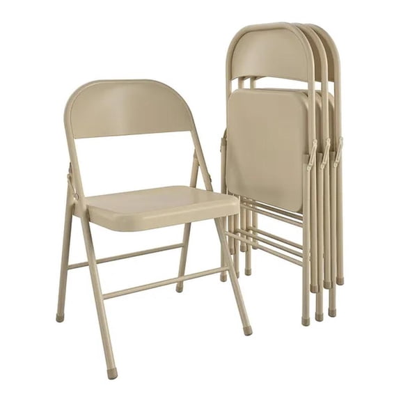 All-Steel Metal Folding Chair, Beige, 4 Pack