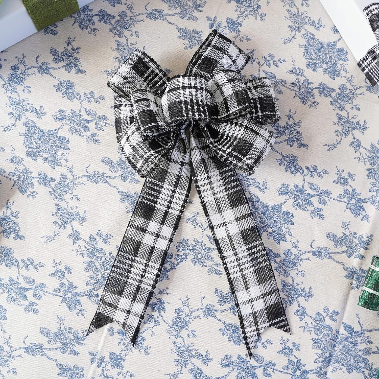 Black and White Wired Ribbon 2.5 Inch Christmas Plaid Ribbon 25 Yards Buffalo Plaid Ribbon Bulk Black and White Gingham Ribbons Checkered Ribbon for Christmas Tree