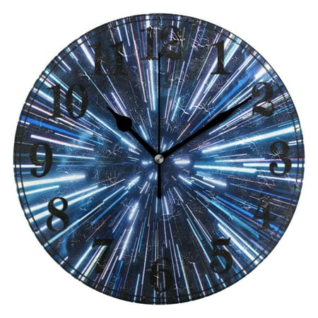 Space Light Blue Neon Stripes Silent Wall Clock 10 Non-Ticking Battery Clock
