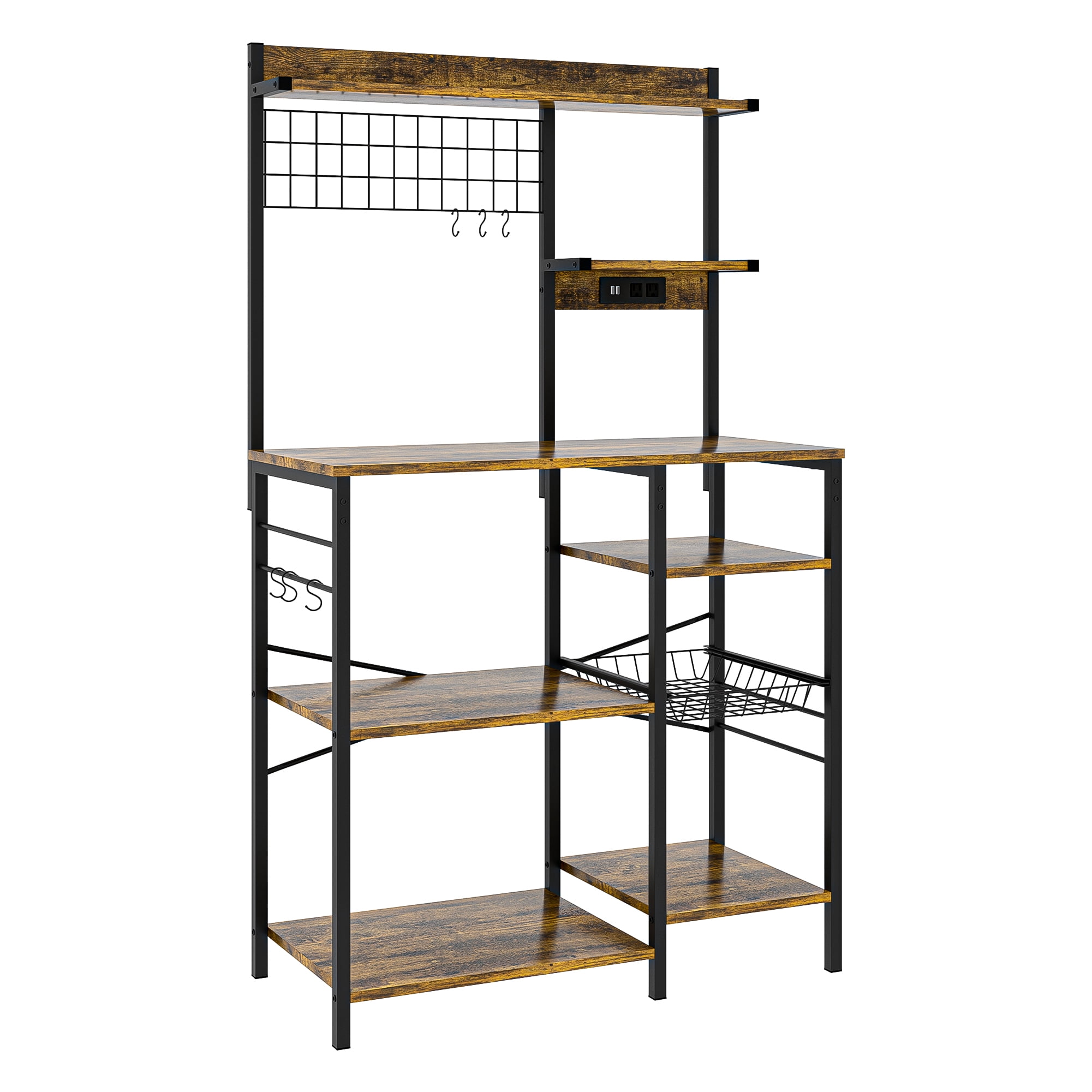 Kadyn Multifunctional Kitchen Storage Shelf, Modern Storage Rack with 8 S-shaped Removable Hooks, Storage Rack Organizer for Kitchen, Brown Kadyn Multifunctional Kitchen Storage Shelf, Modern Storage Rack with 8 S-shaped Removable Hooks, Storage Rack Organizer for Kitchen, Brown