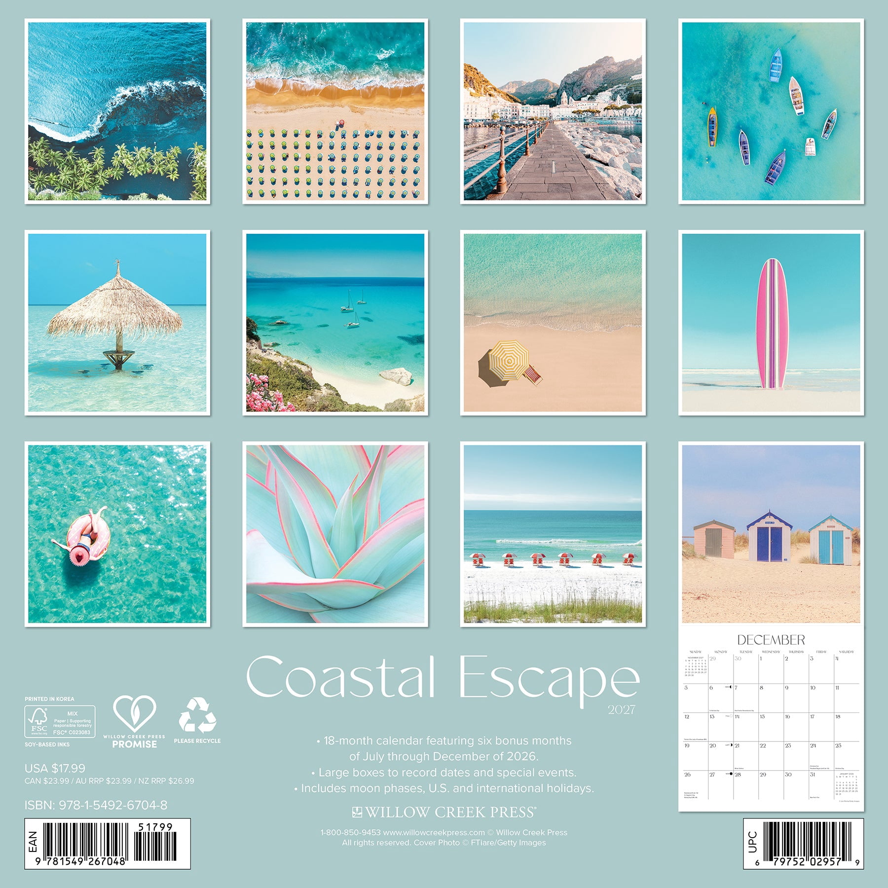 Willow Creek Press, Coastal Escape 2027 Wall Calendar