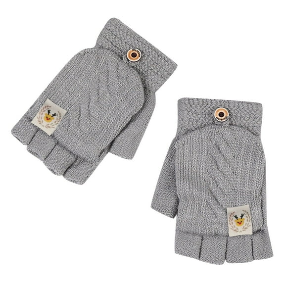 AWZXDE Ladies Half Finger Knitting Gloves Wool Flip Design Warm Gloves For Winter Writing Student And Fashion Wear Grey