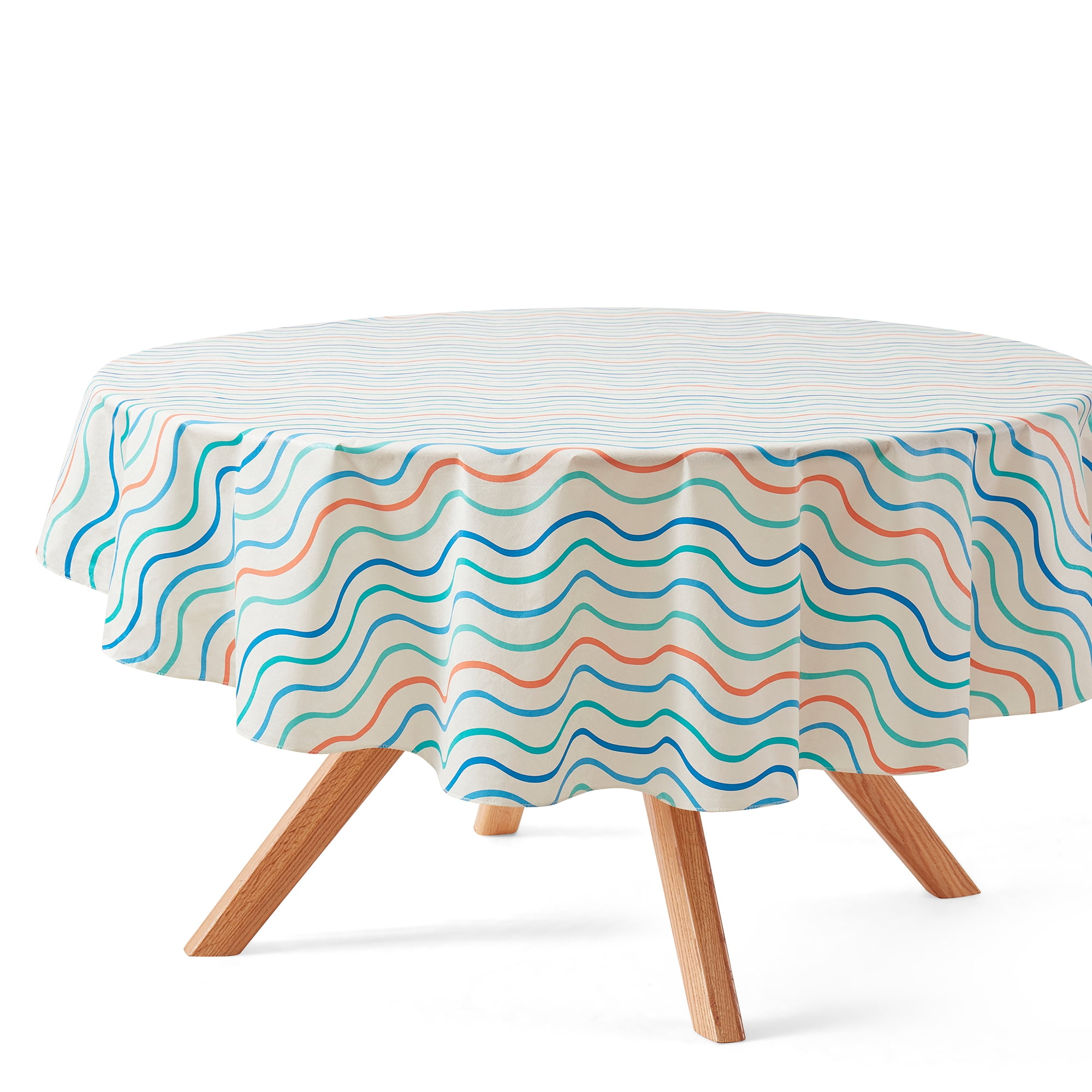Mainstays Summer Fun Tablecloth, Indoor & Outdoor Table Decoration 70" Round - Wave