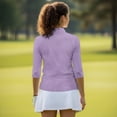 thumbnail image 5 of Uorisanigo Purple Women's 3/4 Sleeve Golf Top Comfortable Polyester Spandex Fabric Athletic Polo Workout Tops Relaxed Quick Dry Tennis Tops with Zipper Neck Workout Sports, 5 of 7