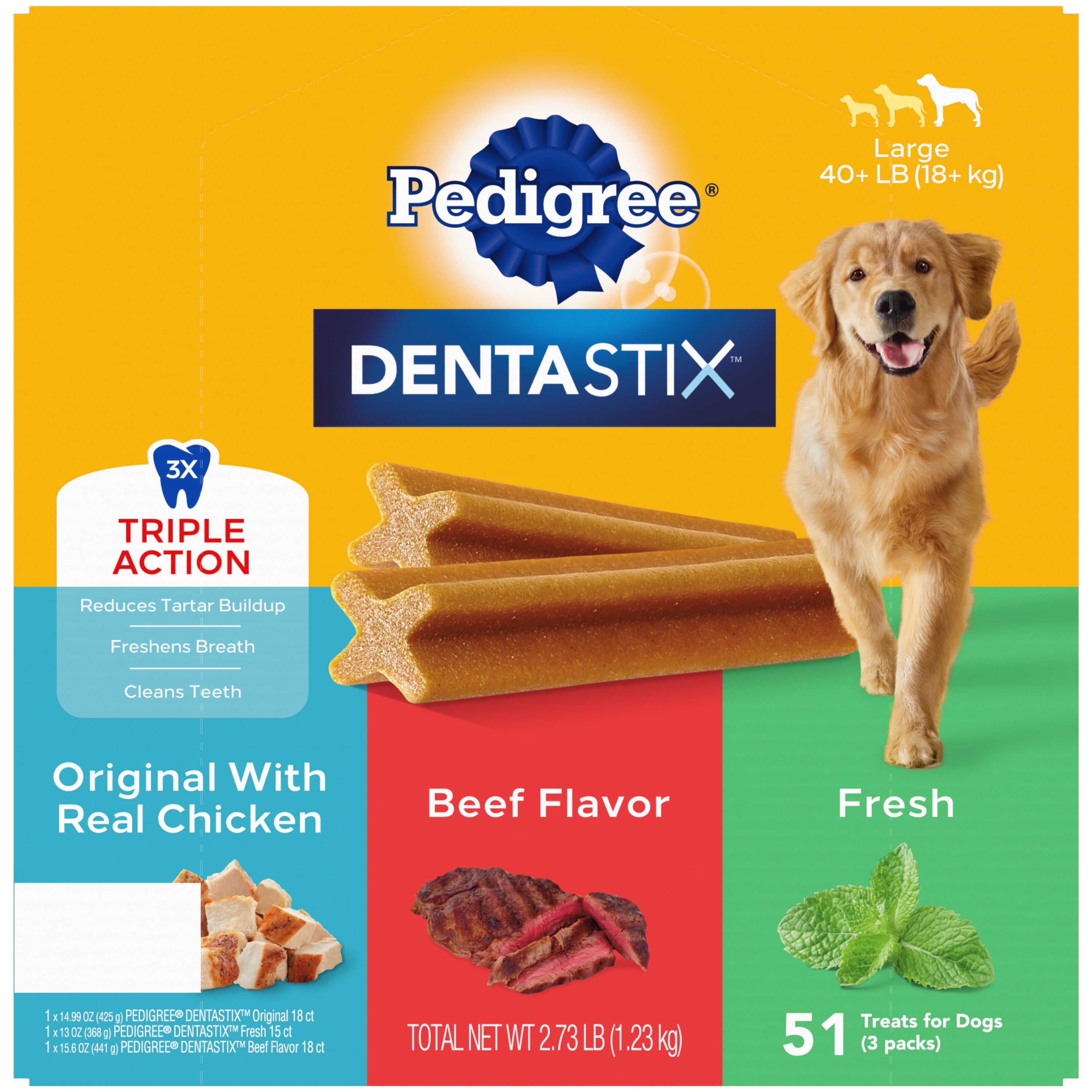 Pedigree Beef, Chicken & Mint Flavor Dental Treat for Dog, 2.73 lb. (51 Count)