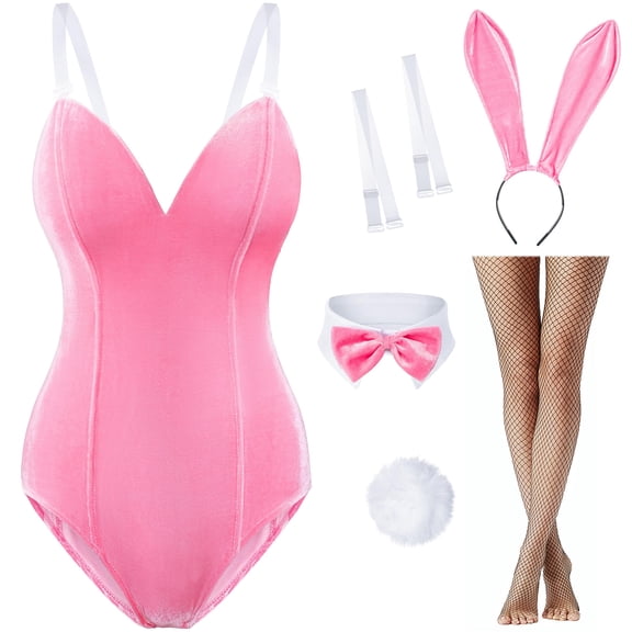 Disfraz de Conejita de Terciopelo para Mujer Wannsee 2XL Set Rosa