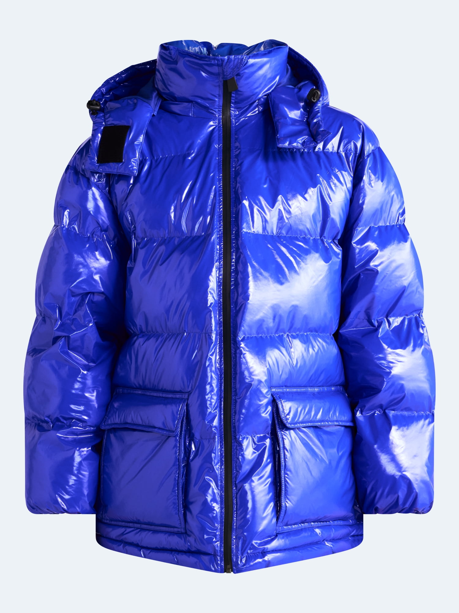 Free Assembly Women's High Gloss Puffer Parka Jacket with Hood, Sizes XXS-XXL