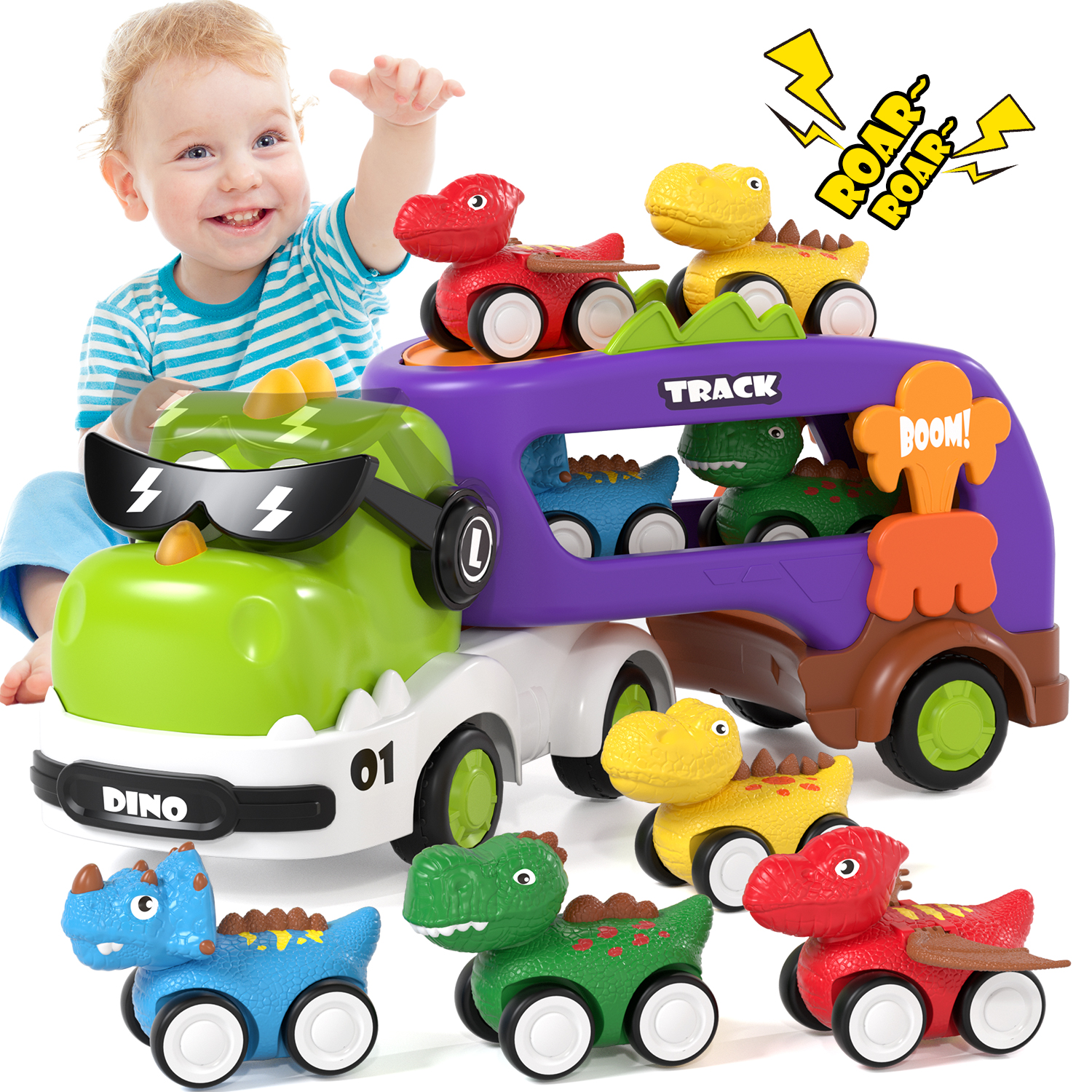 KWANITHINK 5-in-1 Dinosaur Carrier Truck Toy Set photo 1