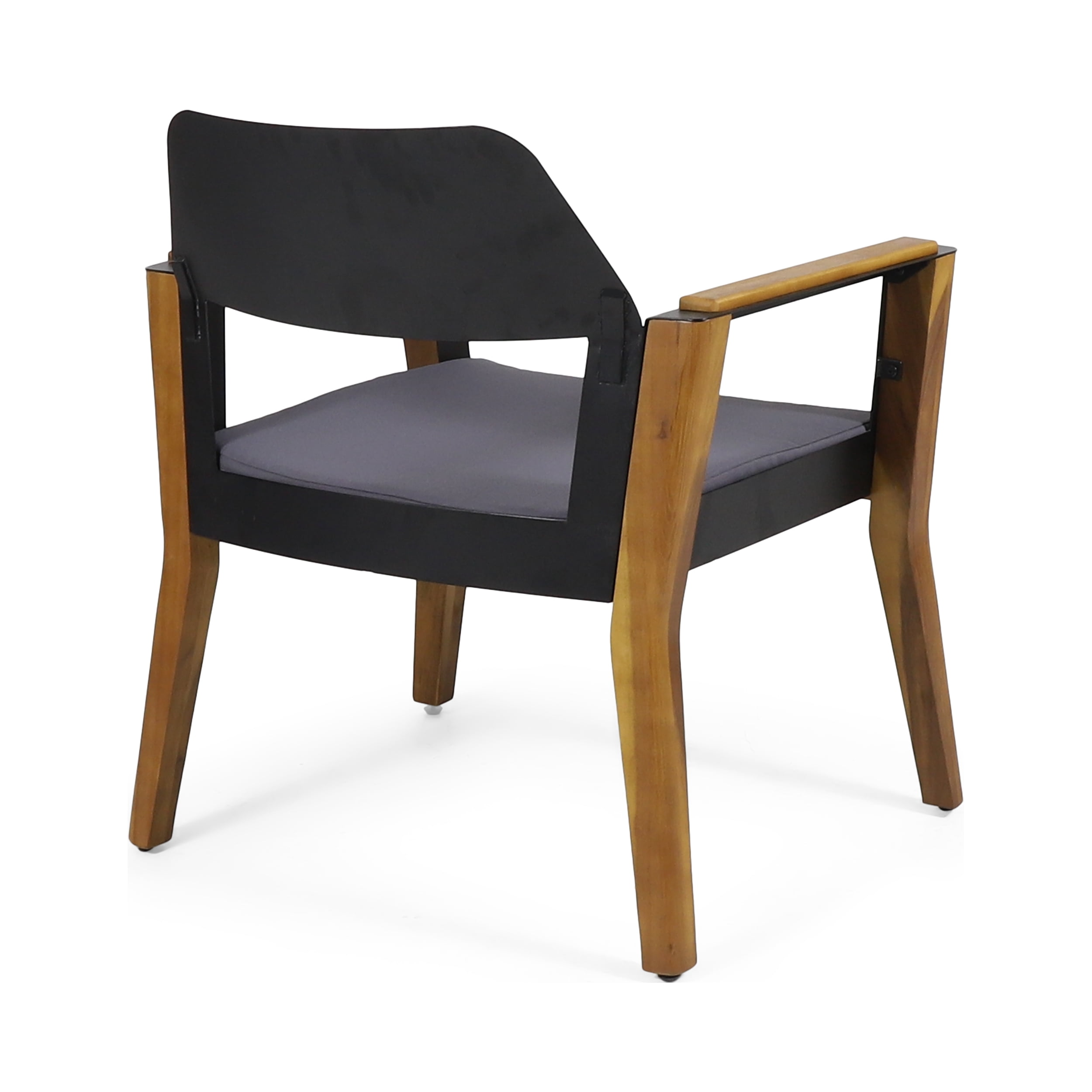 Alvaro Outdoor Acacia Wood Club Chairs with Cushion, Set of 2, Teak, Black, Dark Gray