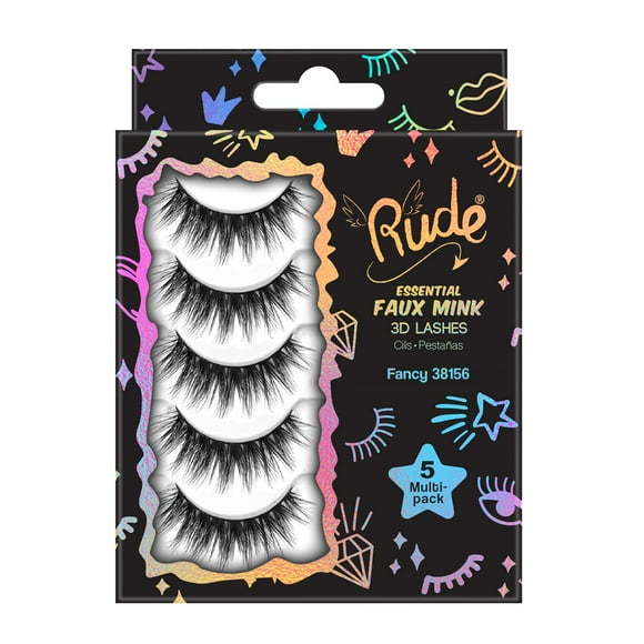 Paquete de 5 pestañas Rude Essential Faux Mink 3D