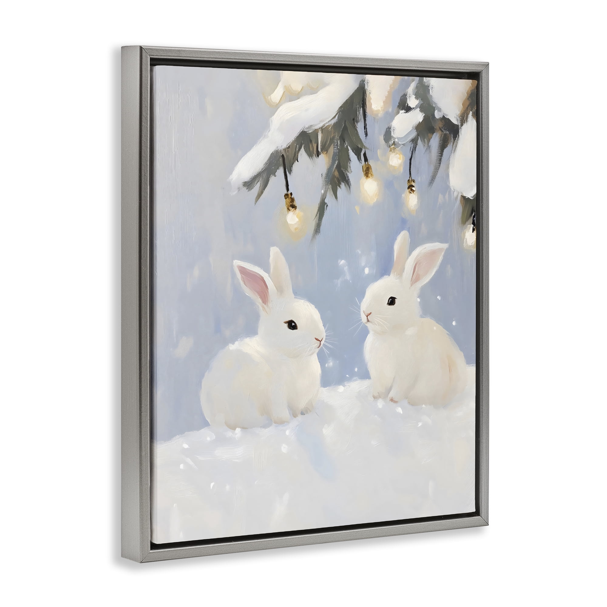 Stupell Industries Winter Bunnies Under Twinkling Lights Gray Framed Floater Canvas Wall Art, design by The Prints Vibe
