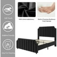 thumbnail image 3 of Platform Metal Bed Frame with Upholstered Headboard, Velvet Upholstered Bed Frame King/Queen with Vertical Channel Tufted Headboard & Footboard, Nailhead Trim, No Box Spring Needed, 3 of 8