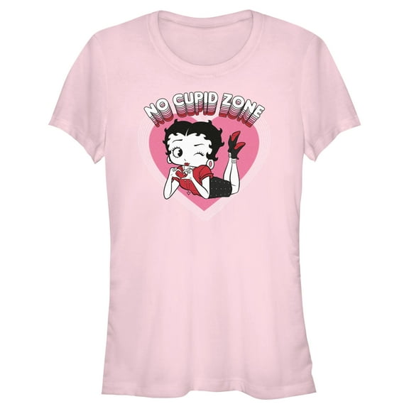 Junior's Betty Boop No Cupid Zone Graphic Tee Light Pink Small