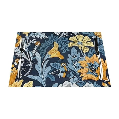 

Intricate and Colorful Floral on Dark Blue Background mat heat-resistant dining table mat washable PVC table mat woven vinyl kitchen table mat indoor anti slip and anti fouling dining mat