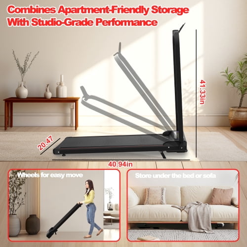 Foldable Treadmill with Handle Bar and Incline, 2 in 1 Portable Under Desk Walking Pad and Vibration Pad with Remote Control for Home Office Small Spaces, Black