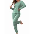 thumbnail image 3 of Conjunto de Pijama de 2 Piezas para Mujer, Camiseta y Pantalón Lisos, Suave y Elástico. Verde Frijol L, 3 of 9