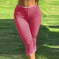 thumbnail image 2 of CHEEREAM Womens Capri Leggings Plaid Print Elastic Waisted Cropped Pants Skinny Split Hem Bottom, 2 of 7