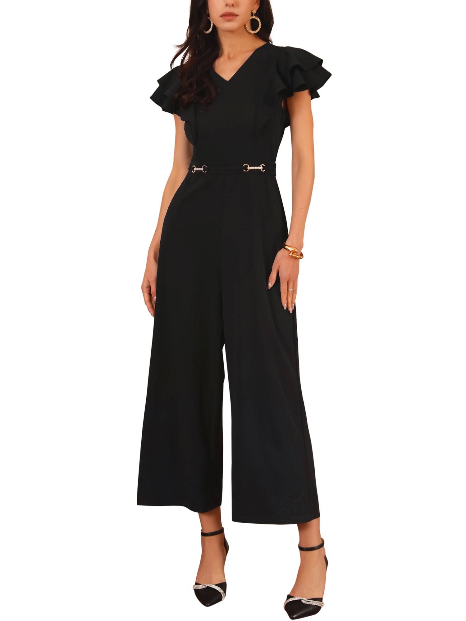 INSPIRAR CHIC Mono Formal para Mujeres con Mangas Voladas, Cintura Alta ...