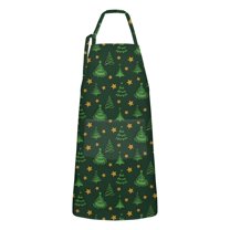 Dark Green Christmas Tree and Star Apron-Garden Aprons for Women with Pockets-Cotton Linen Waterproof Kitchen Cooking Gardening Aprons Adjustable for Kitchen,Cooking,BBQ and Salon 32"x27"