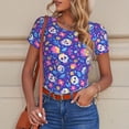thumbnail image 4 of KLL Women 's Crew Neck Bodysuit Jumpsuits colorful Skull flower leaf Print Short onesies Stretch T Shirts, 4 of 5