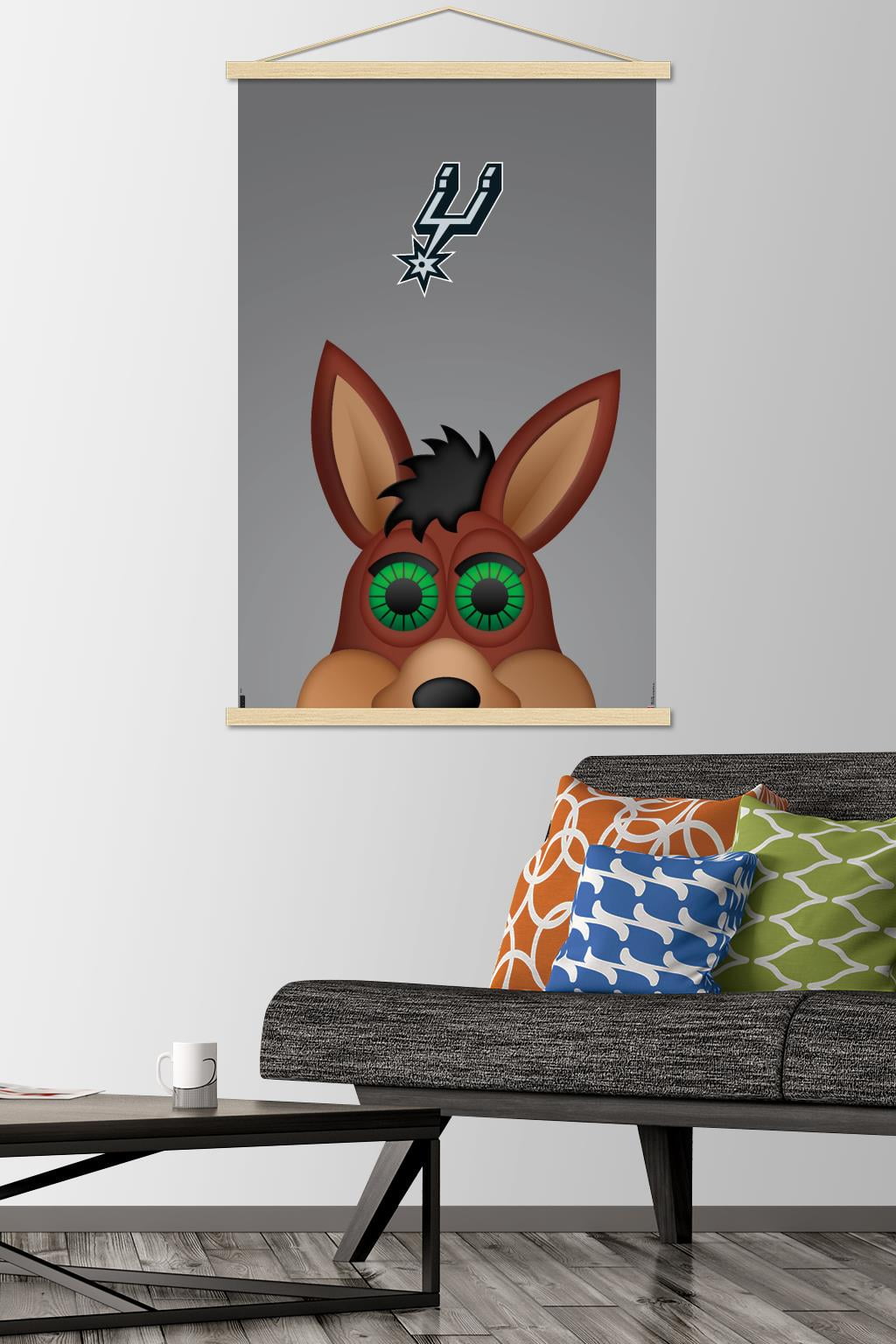NBA San Antonio Spurs - S. Preston Mascot Coyote Wall Poster with Wooden Magnetic Frame, 22.375" x 34"