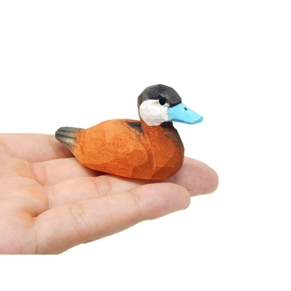 Handmade Wooden Ruddy Duck Miniature Hand-Made Wooden Carved Bird Decoy Figurines, 3.5 Inch
