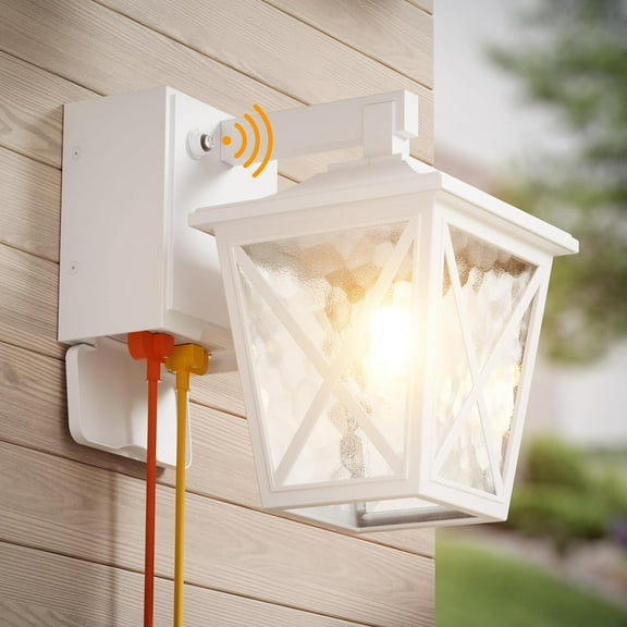 Porch Lights with Outlet, Dusk to Dawn Outdoor Light with Outlet Built-in, Waterproof Anti-Rust Lantern Outside Light with GFCI Outlet, Wall Sconce Light with Plug for Front Door (White)