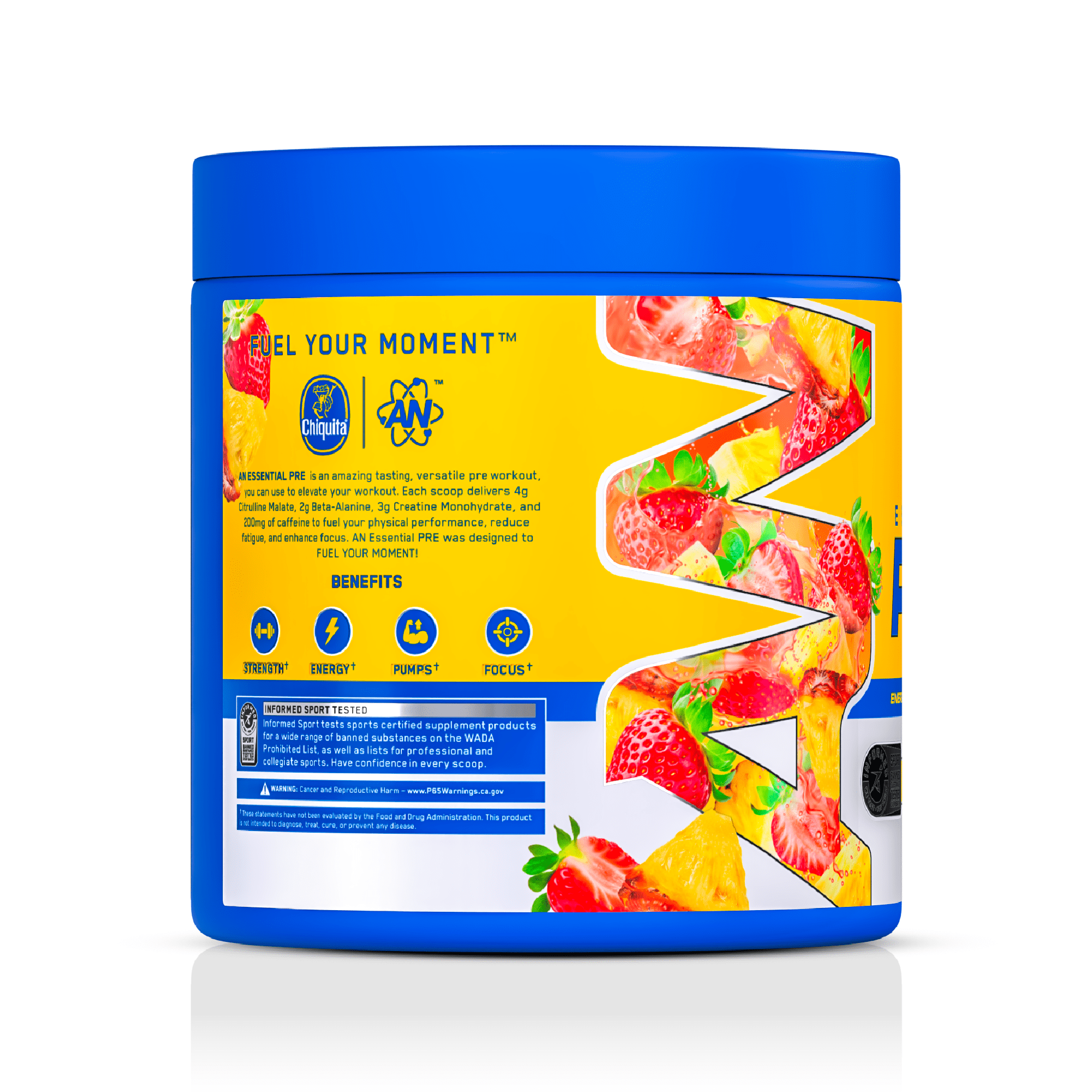 AN Supps Essential PRE Workout Powder Pineapple Strawberry, 200mg Caffeine, No Sugar, Vegan, Gluten & Soy Free, Chiquita® Natural Flavor, Pre-Workout Energy Drink – 30 Servings