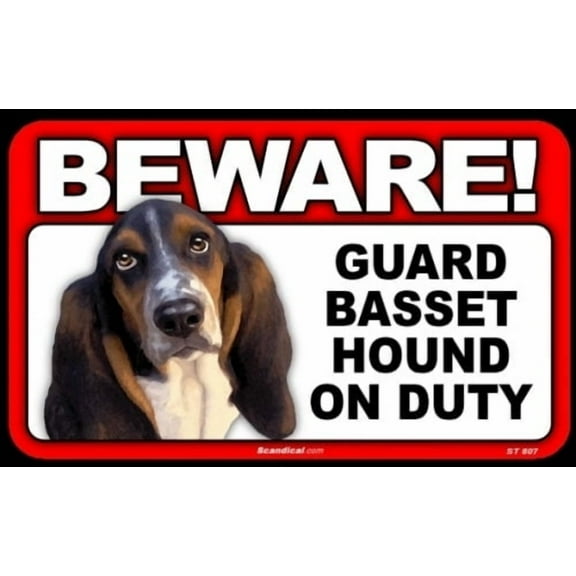 Beware Guard Dog On Duty Sign - Basset Hound