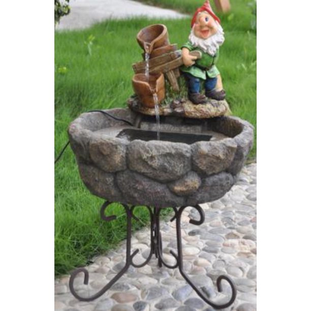 21" Solar Powered Farmer Gnome Outdoor Garden Water Fountain - Walmart