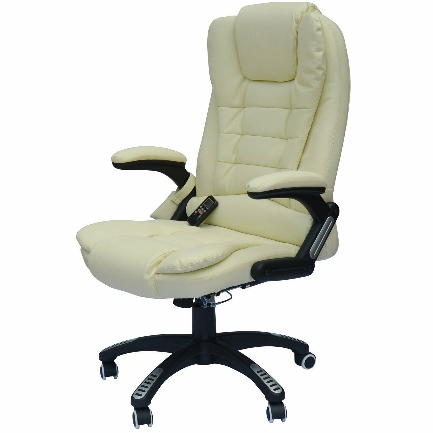 Faux Leather High Back Executive Heated Massage Office Chair Cream