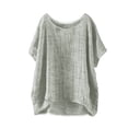 thumbnail image 4 of Helii Women's T Shirts Round Neck Short Sleeve Cotton Linen Casual Basic Tops Loose Breathable Blouses Fashion Travel Beach Vacation Outfits S-5XL Grey, 4 of 6