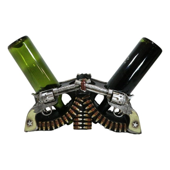 Western Cowboy Double Six Shooter Gun Pistols With Bullets 2 Slots Wine Holder