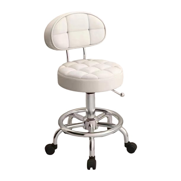 Taburete de salón redondo con ruedas y respaldo, silla de trabajo, taburete giratorio Beige