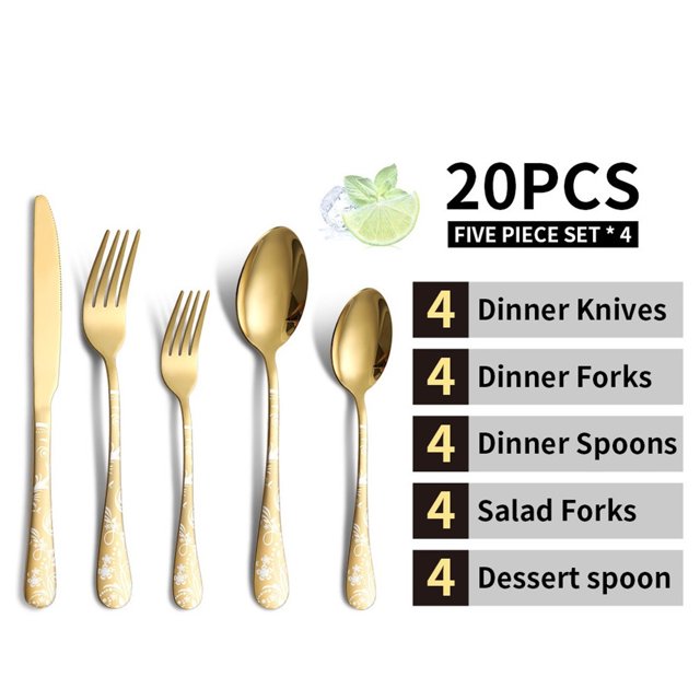 Bingirl 20pcs Cutlery Set Mirror Finish Smooth Edge Stainless Steel Forks Spoons Set Dishwasher Usable