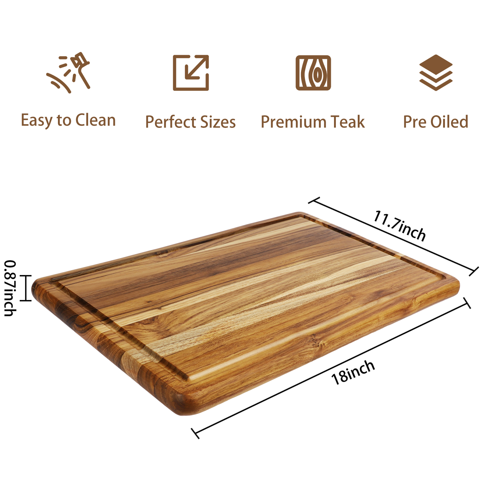 Large Teak Wood Cutting Board for Kitchen with Juice Groove, Reversible Charcuterie Serving Board Chopping Board