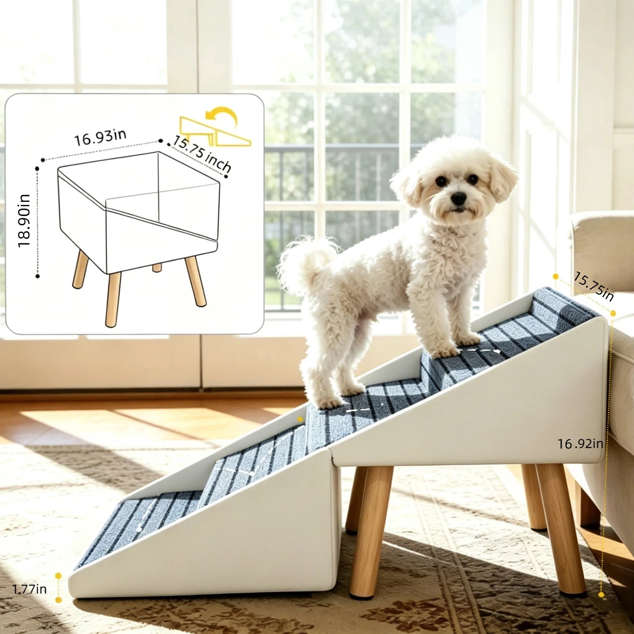 Foldable 4-Step Dog Stairs for Small Dogs, 17.92" Height Fits Sofas & Beds, Non-Slip Carpet Surface, 2-in-1 Footstool Design, Waterproof Scratch-Resistant Pet Steps