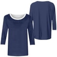 thumbnail image 5 of thefmos Women's Fall Winter Round Neck 3/4 Sleeve Solid Basic Casual Pullover Tops Tshirt Comfy Loose Fit Blouses for Women Cute Trendy Everyday Wear Business Work Clothes, Navy M, 5 of 7