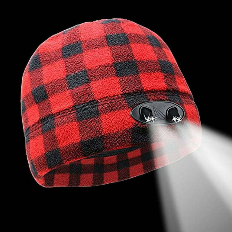 Panther Vision POWERCAP LED Beanie Cap 35/55 Ultra-Bright Hands Free LED  Lighted Battery Powered Headlamp Hat - Plaid Red & Black (CUBWB-5505) 